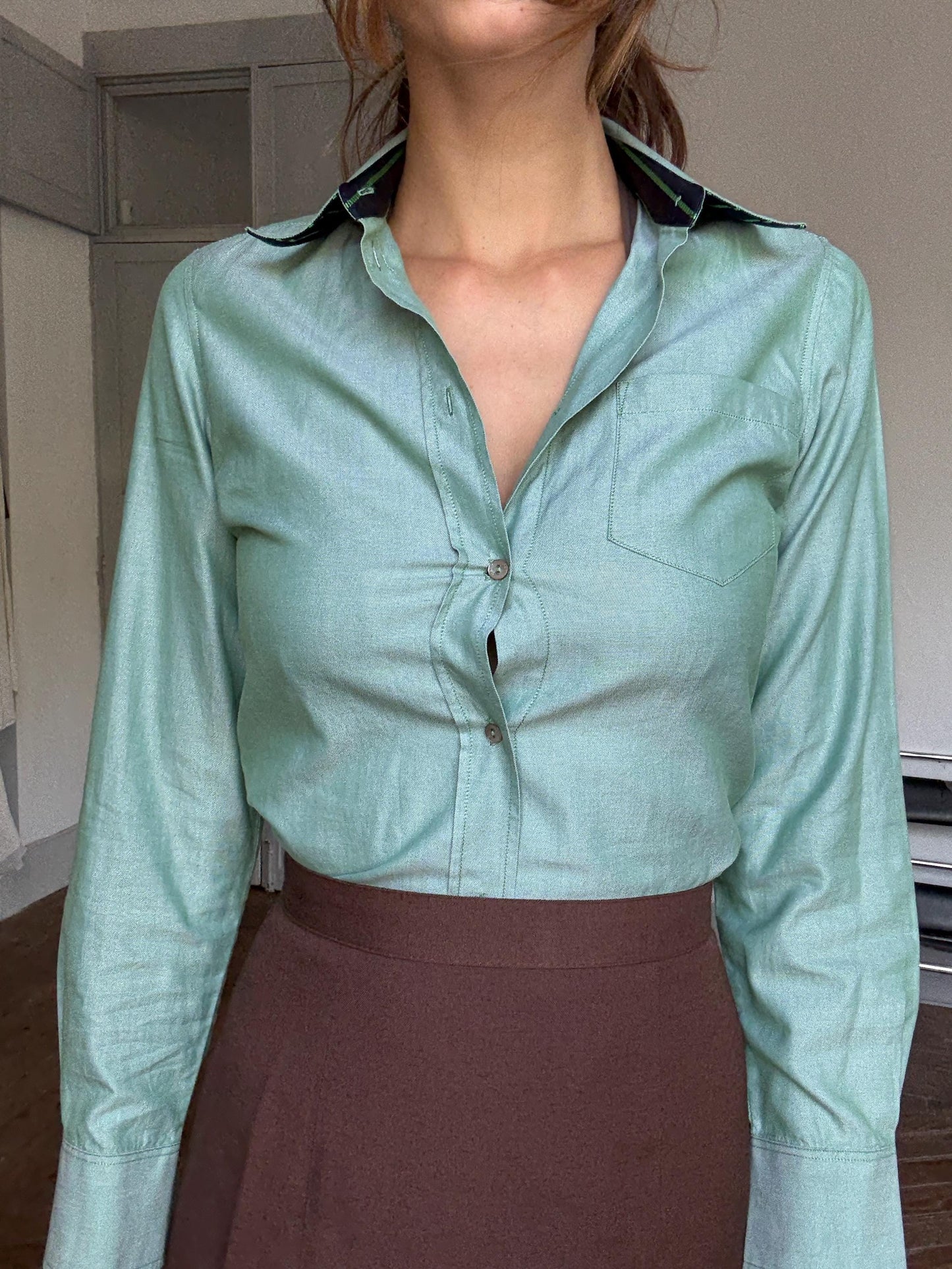 GANT Green Cotton Button-Down Shirt – Classic Long Sleeve Shirt, Size 36 UK10 US6, Made in Portugal, 100% Cotton, Preppy Office Style