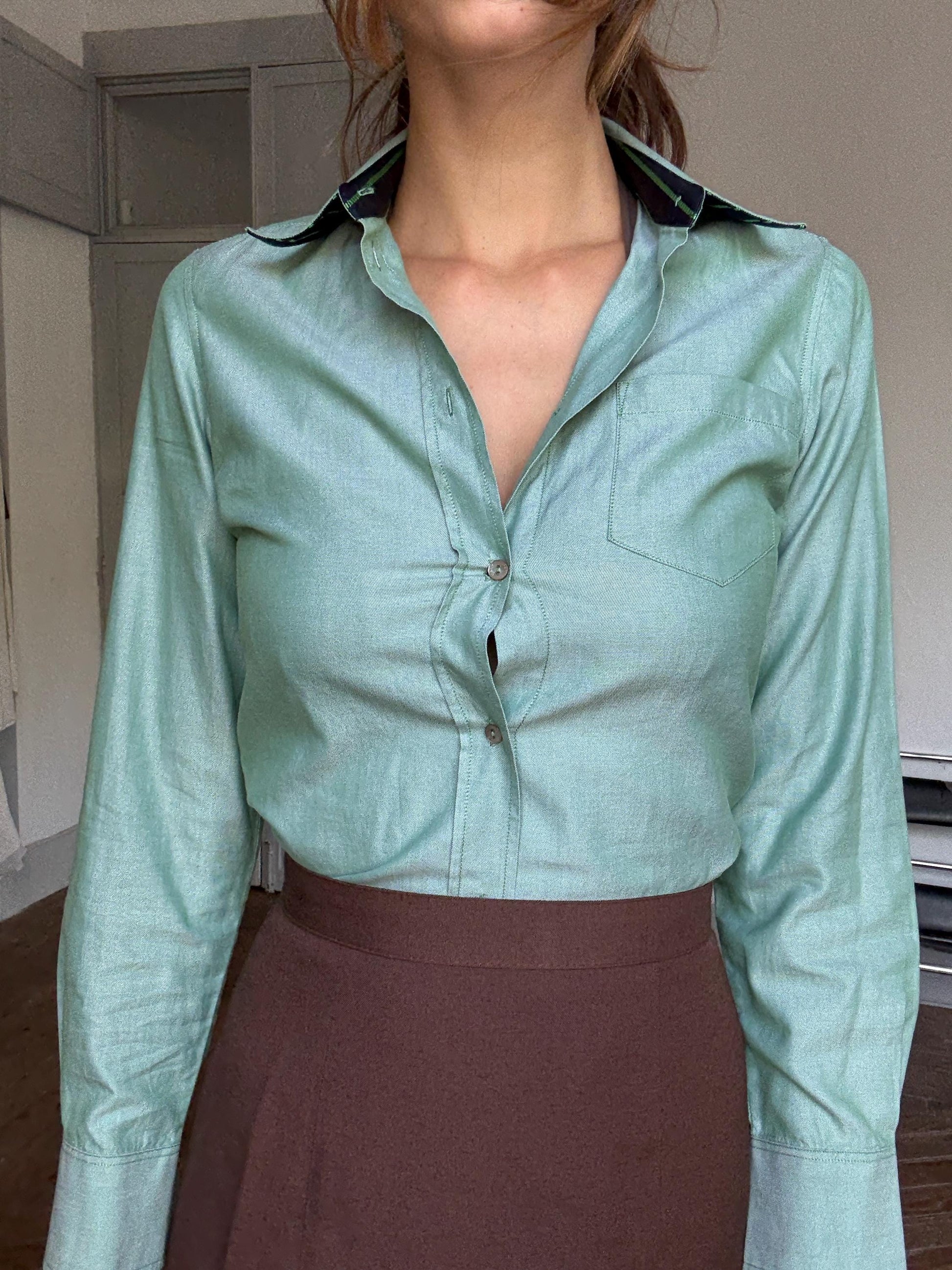 GANT Green Cotton Button-Down Shirt – Classic Long Sleeve Shirt, Size 36 UK10 US6, Made in Portugal, 100% Cotton, Preppy Office Style