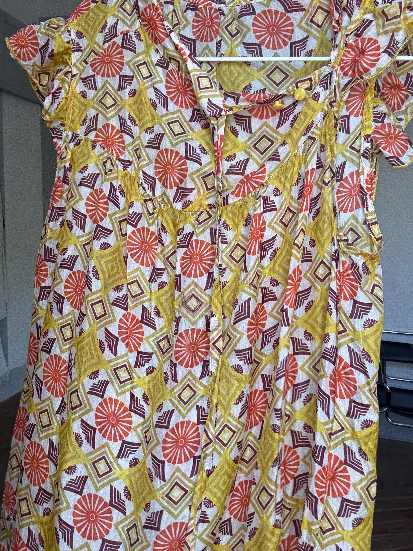 Groovy 70s Silk Top, Mock Neck Summer Blouse | Retro Print Y2K Vibes | Sienna Miller Style