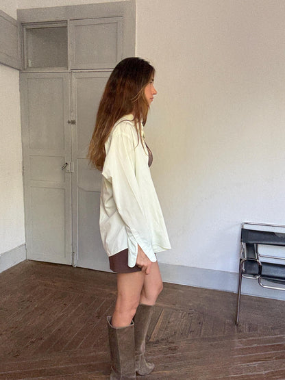 Vintage Light Green Oversized Pierre Cardin Shirt — fabric close-up