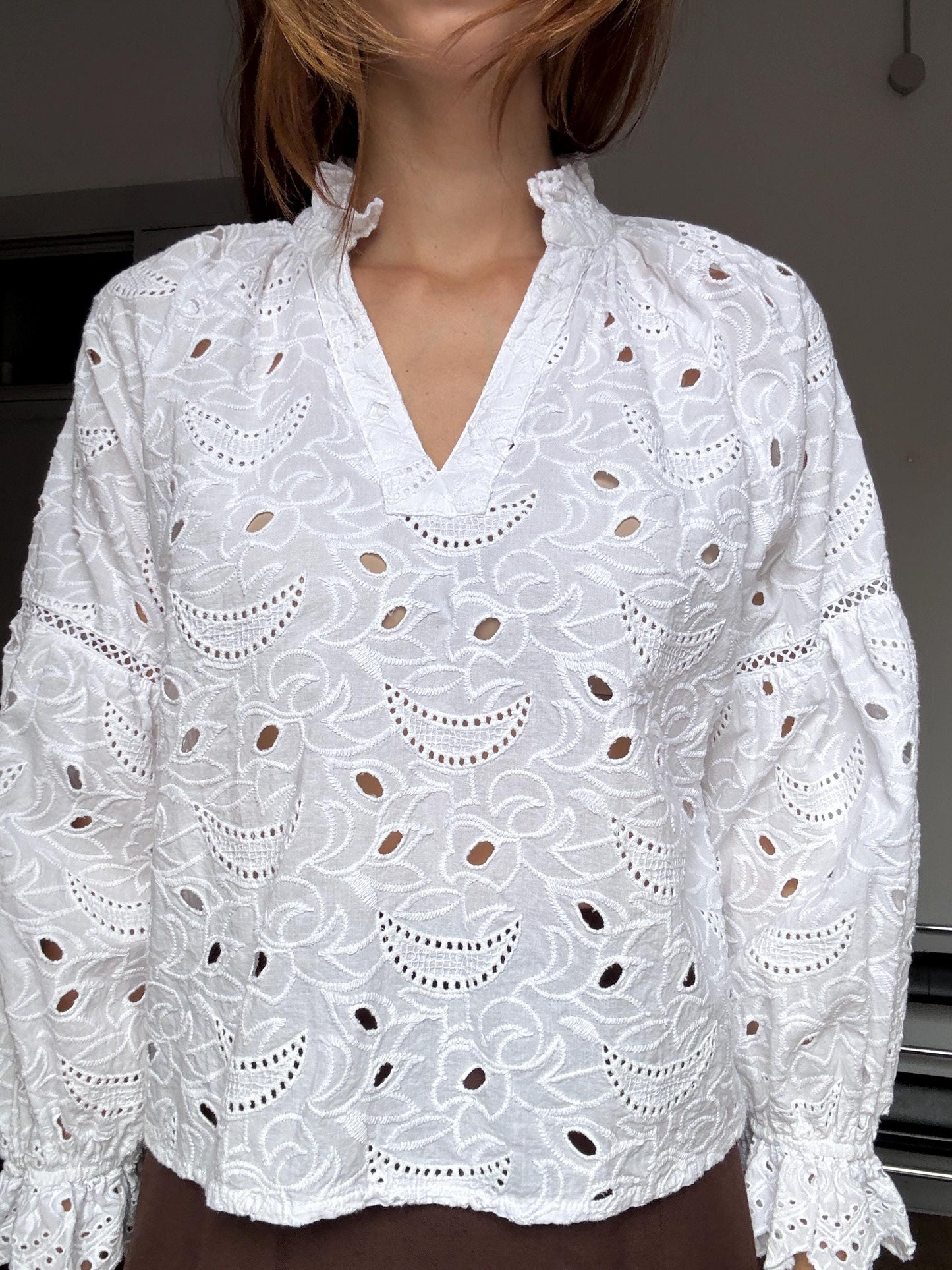 Romantic White Eyelet Cotton Blouse | Cottagecore Summer Top | Size S