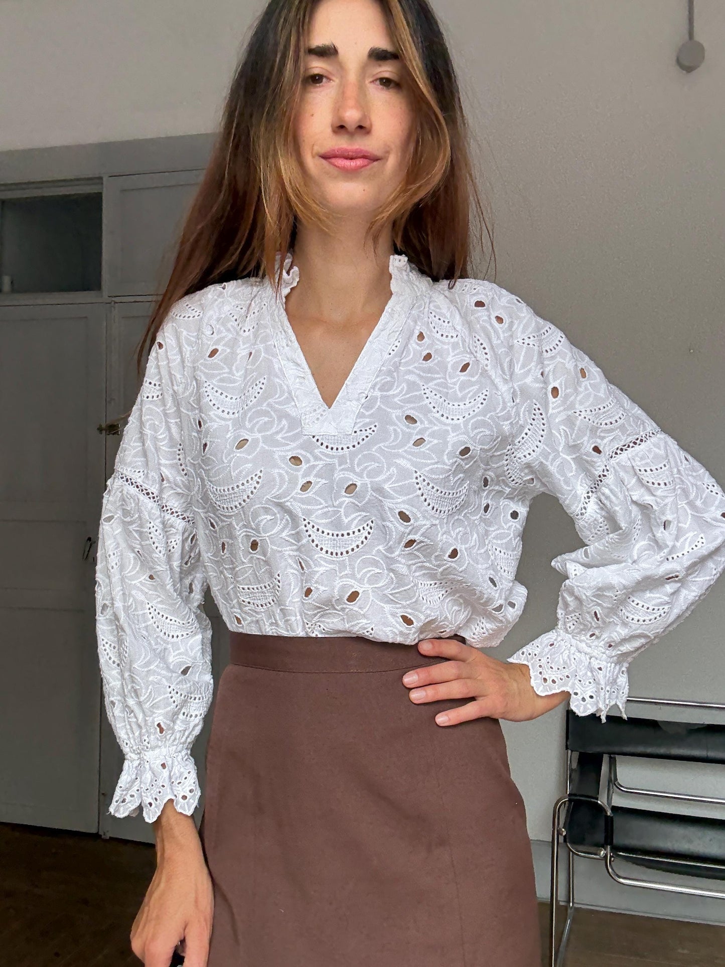 Romantic White Eyelet Cotton Blouse | Cottagecore Summer Top | Size S