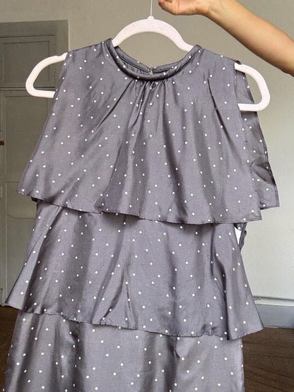 Polka Dot Silk Cocktail Dress with Ruffle Overlay — additional view 9