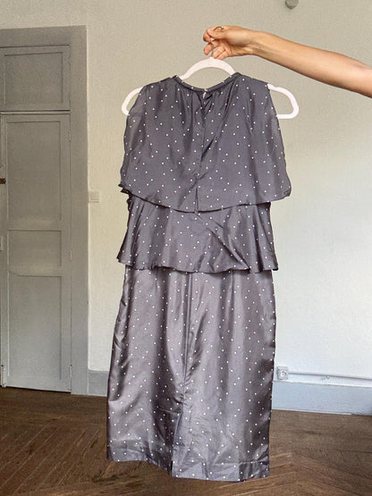 Polka Dot Silk Cocktail Dress with Ruffle Overlay — additional view 7
