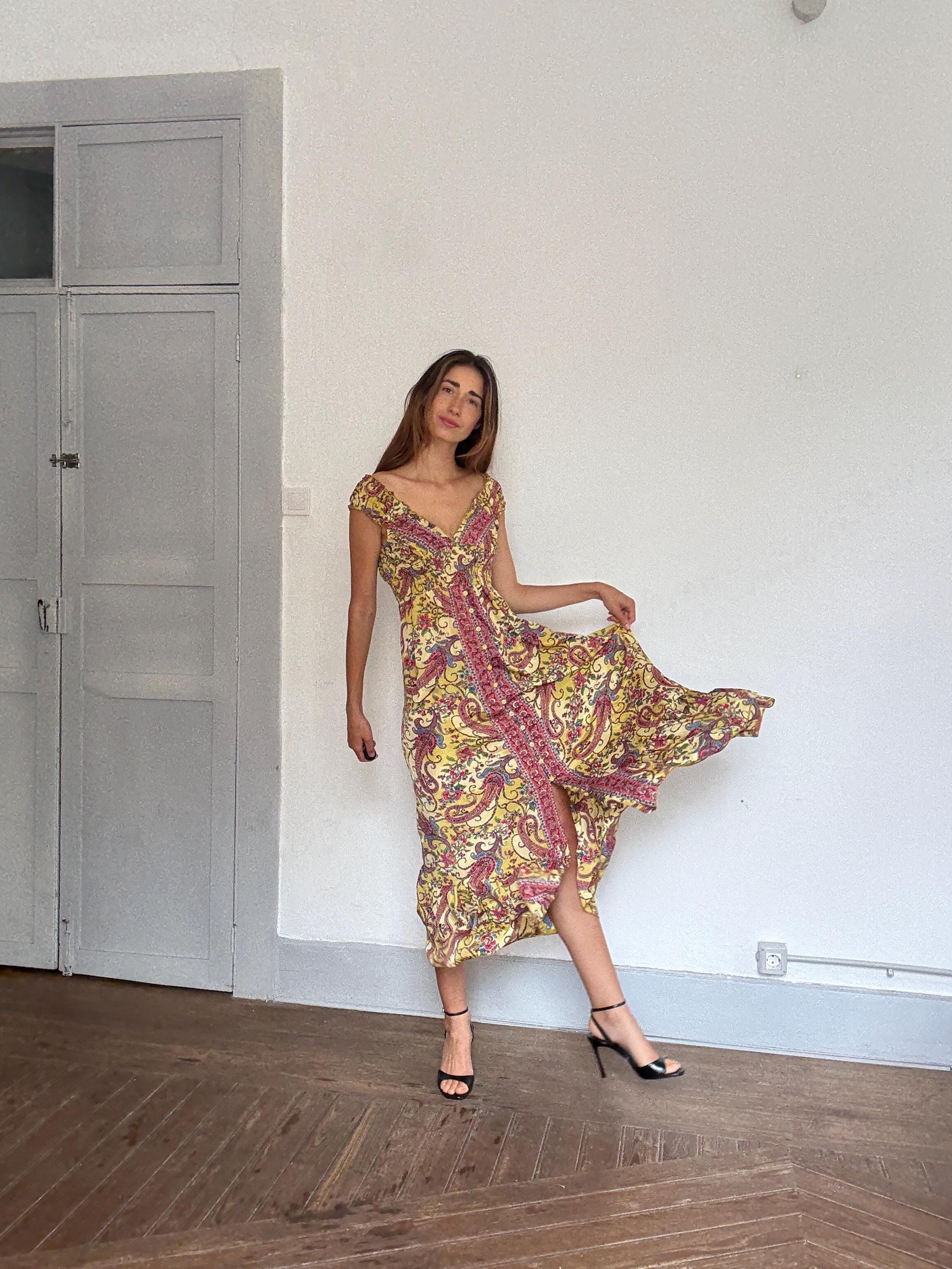 Silk paisley fairycore maxi dress – wedding guest or summer muse loo, Size XS - S