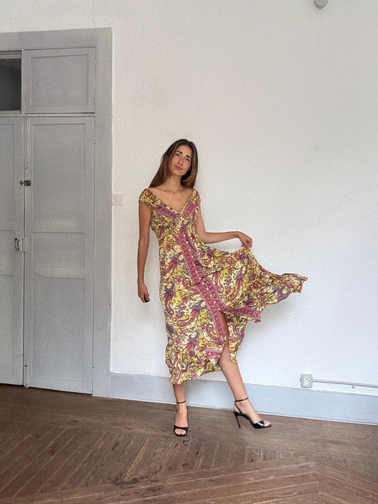 Silk Paisley Fairycore Maxi Dress