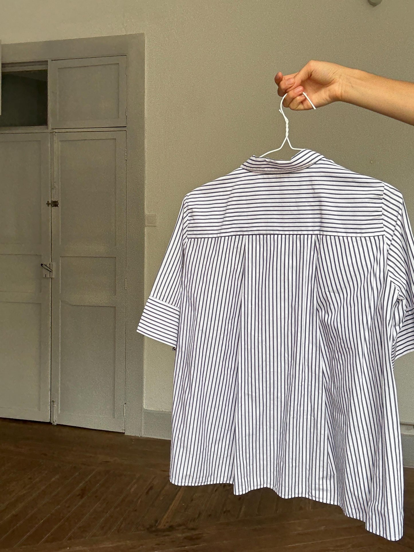 French Girl Zip-Up Blouse | Purificación García Luxury Striped Shirt | Navy White Chic Top | Size M, Emily in Paris aesthetic