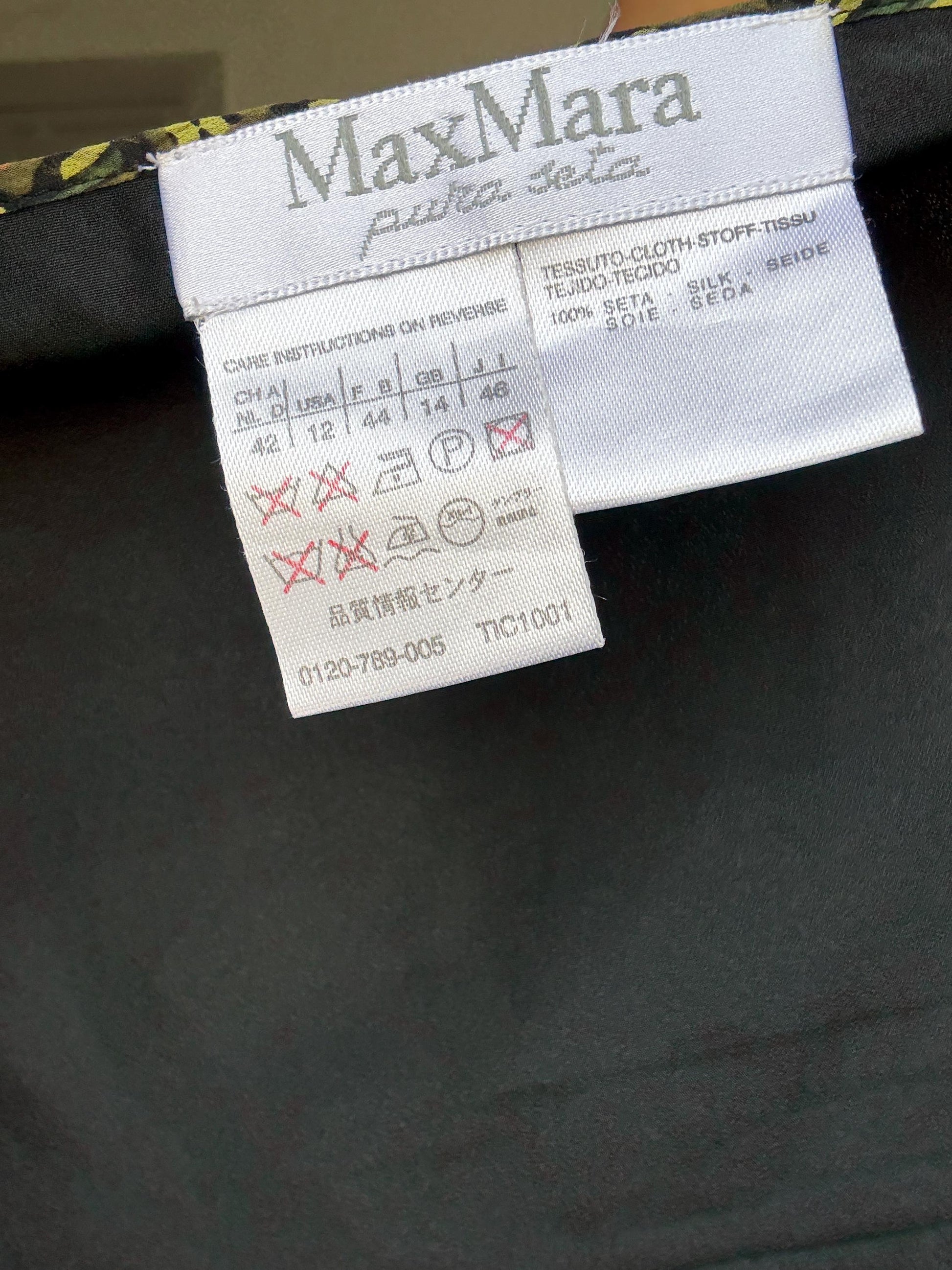 Max Mara Pure Silk Boho Top | Designer Cold Shoulder Blouse | Luxury Leaf Print Festival Top