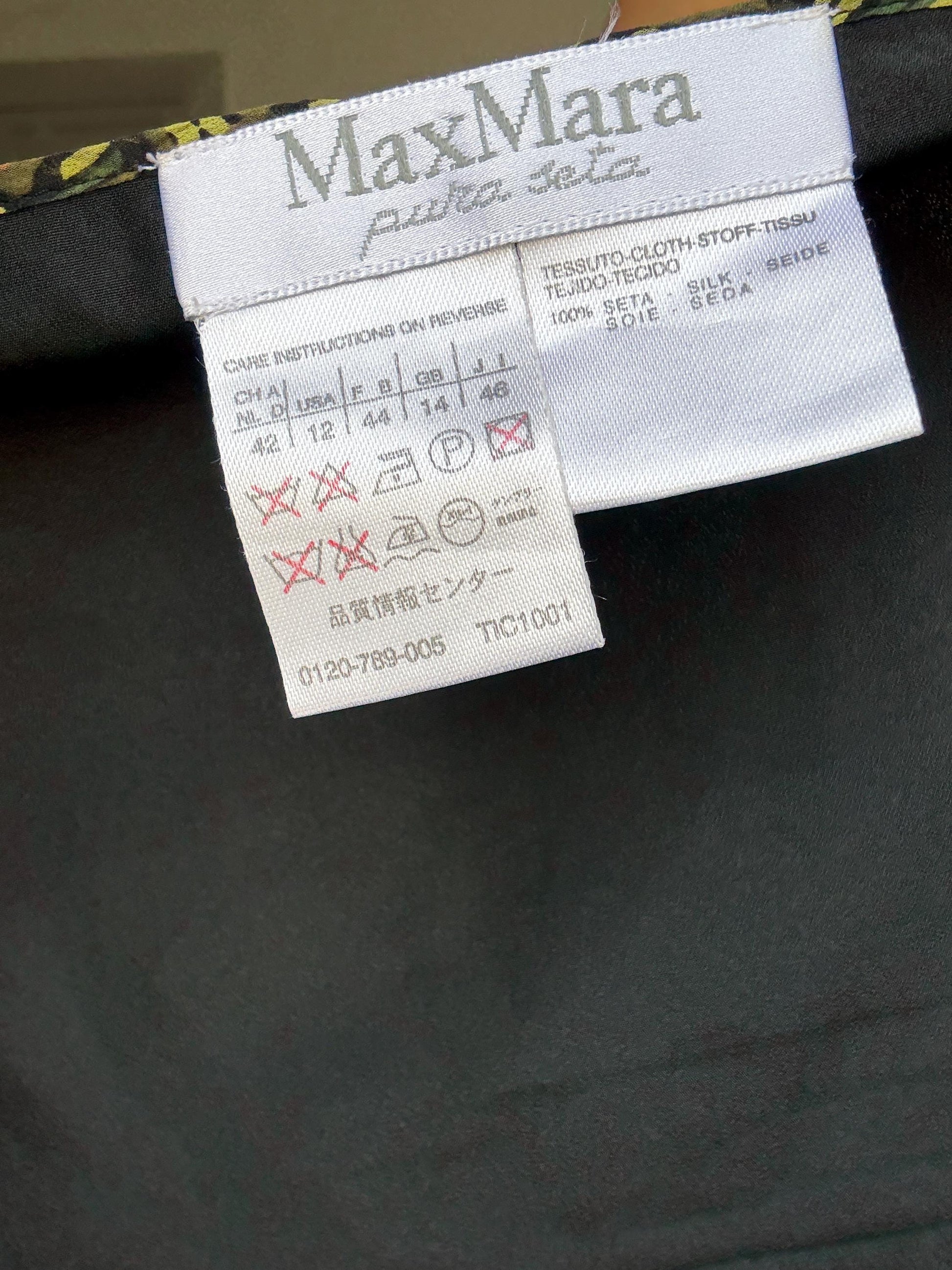 Max Mara Pure Silk Boho Top | Designer Cold Shoulder Blouse | Luxury Leaf Print Festival Top