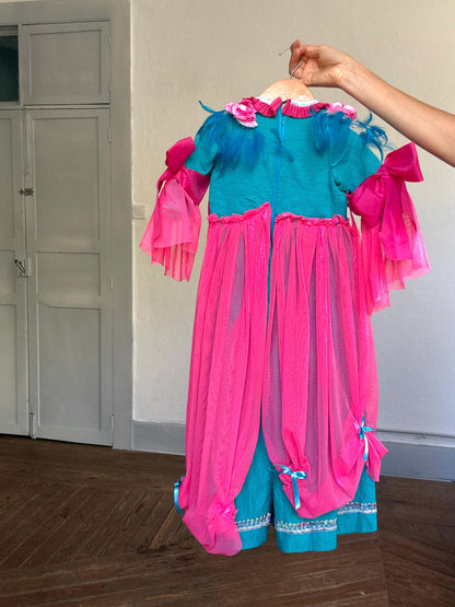 Pink & Teal Feather Princess Dress, Handmade Kids Costume