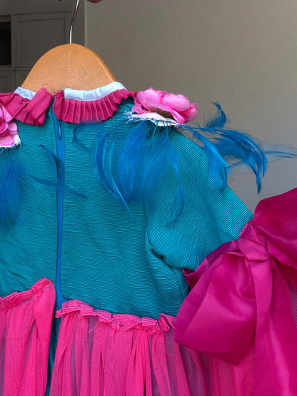 Pink & Teal Feather Princess Dress, Handmade Kids Costume