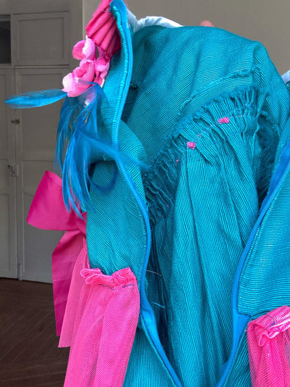 Pink & Teal Feather Princess Dress, Handmade Kids Costume