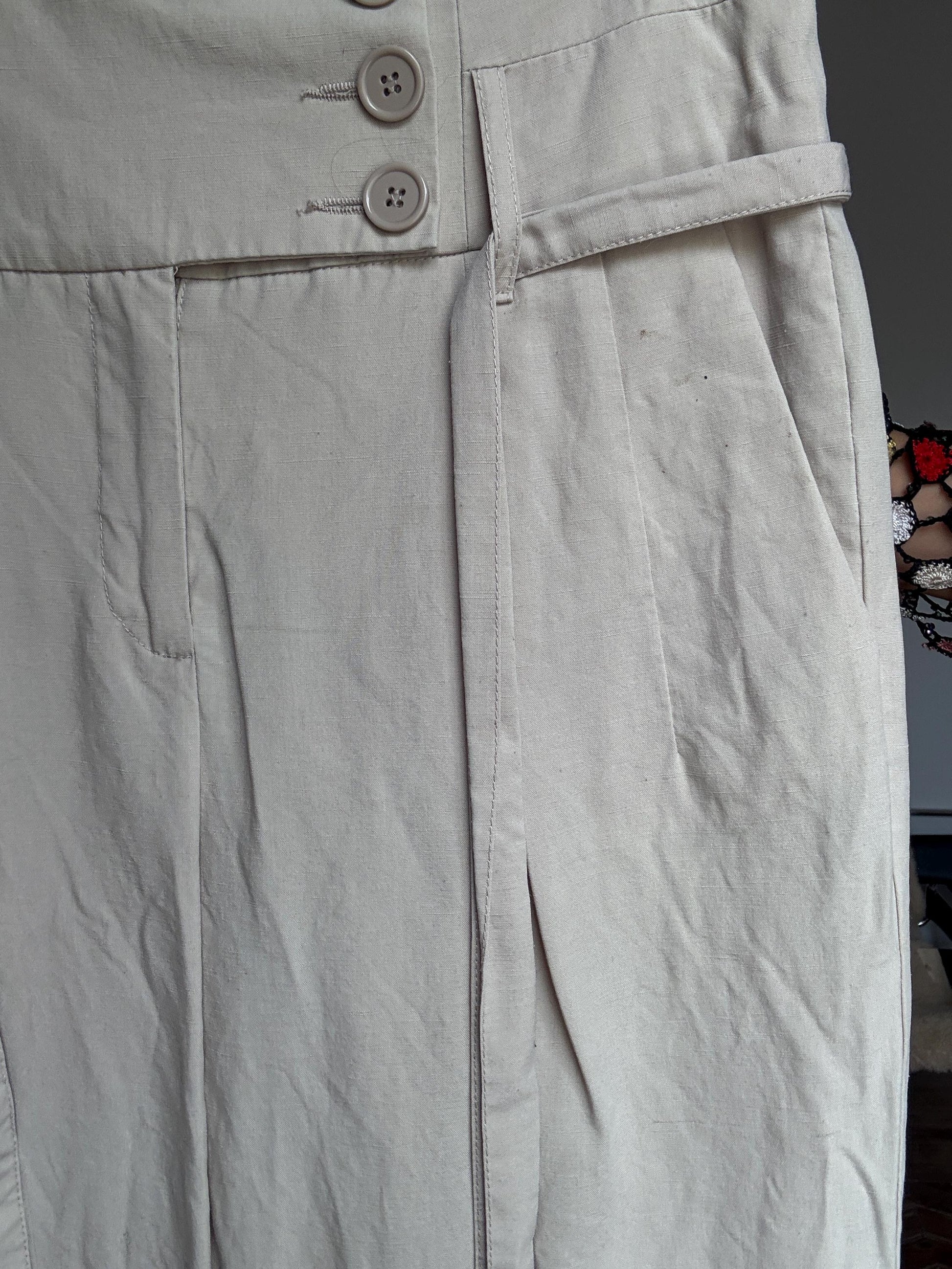 Oatmeal beige high waist trousers, Chic cotton pants with belt | Size EU34 / US2 | Sao Paulo brand