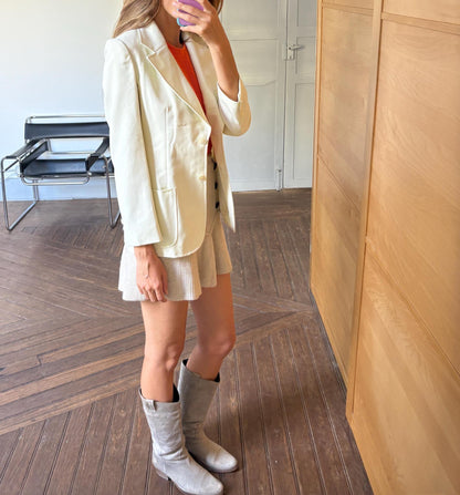Off White Vintage Rodier Paris Blazer, Elegant Summer Jacket