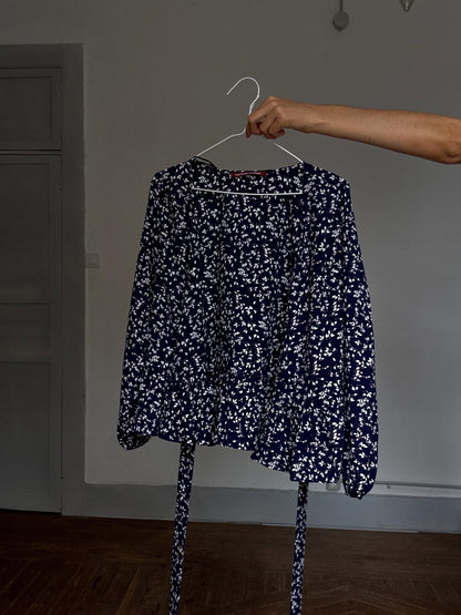 Navy Floral Wrap Blouse — additional view 7