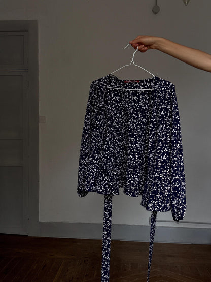 Navy Floral Wrap Blouse — additional view 8