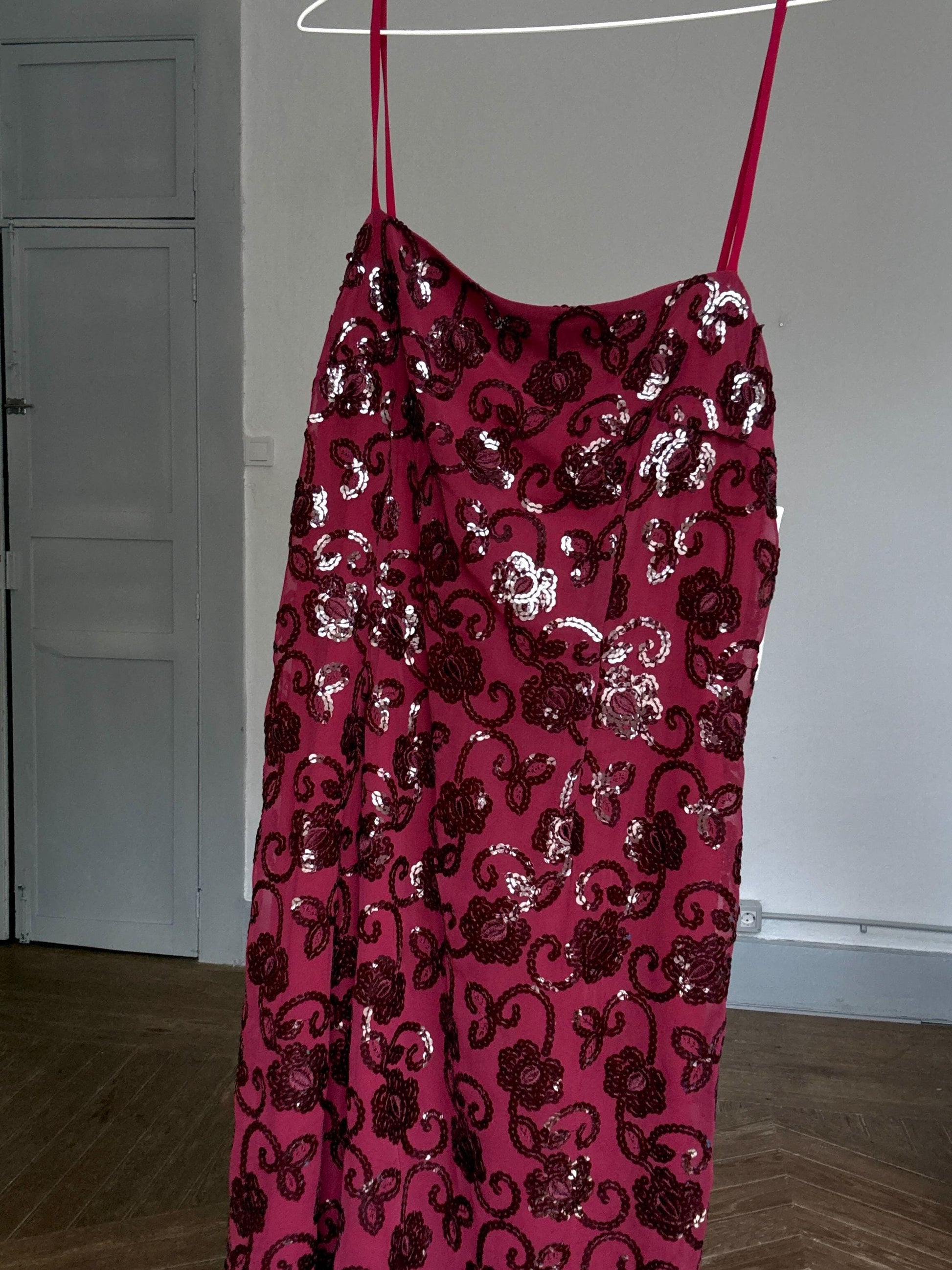 Vintage Burgundy Sequin Slip Dress – Tapioca by José Pedro Zotano | NWT