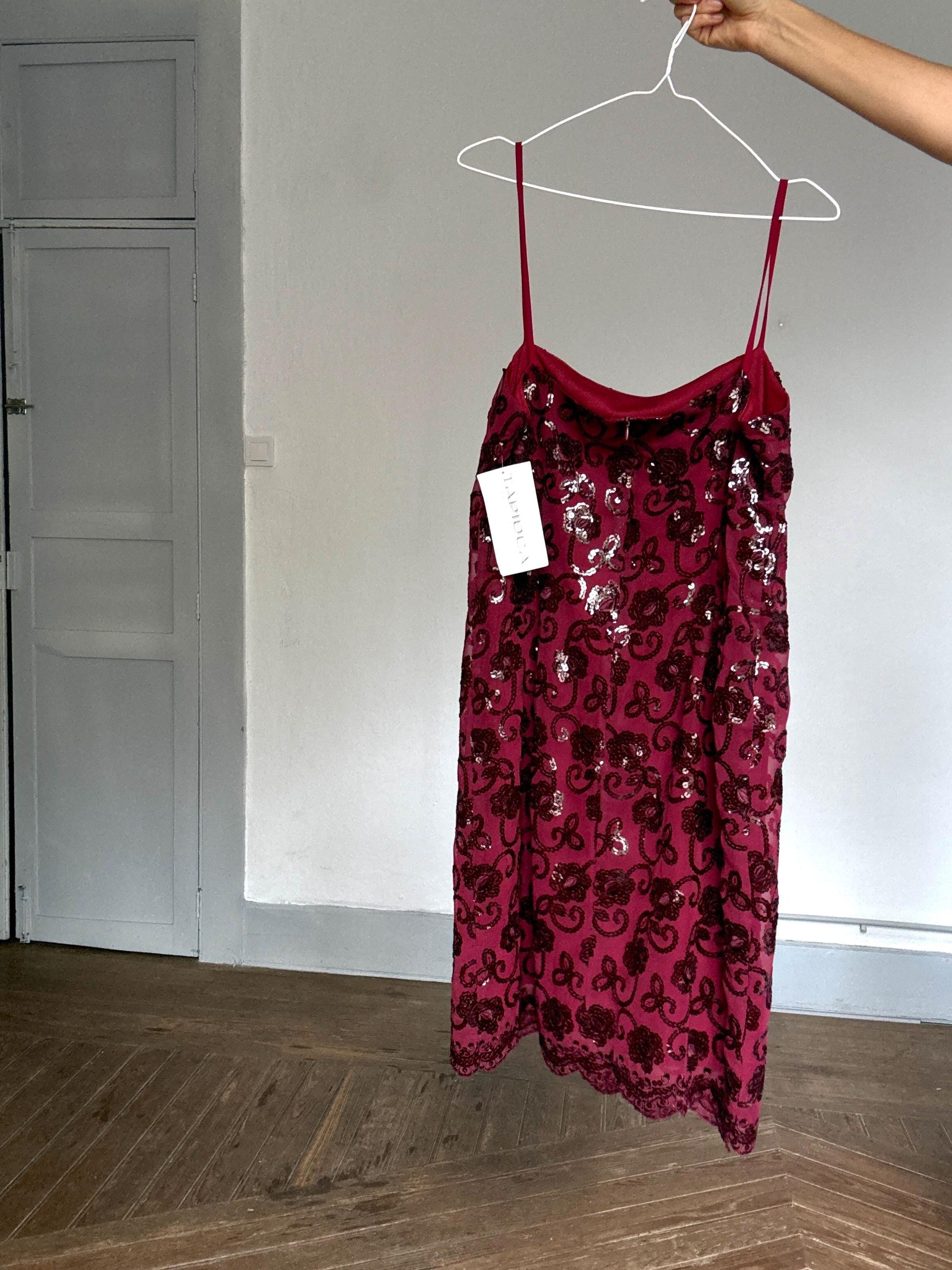 Vintage Burgundy Sequin Slip Dress – Tapioca by José Pedro Zotano | NWT