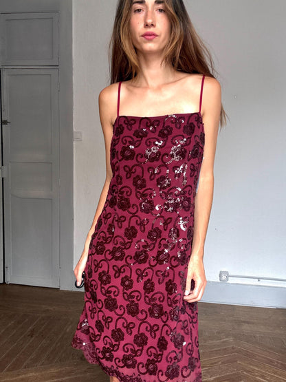 Burgundy Sequin Slip Dress – Vintage Chic — back view