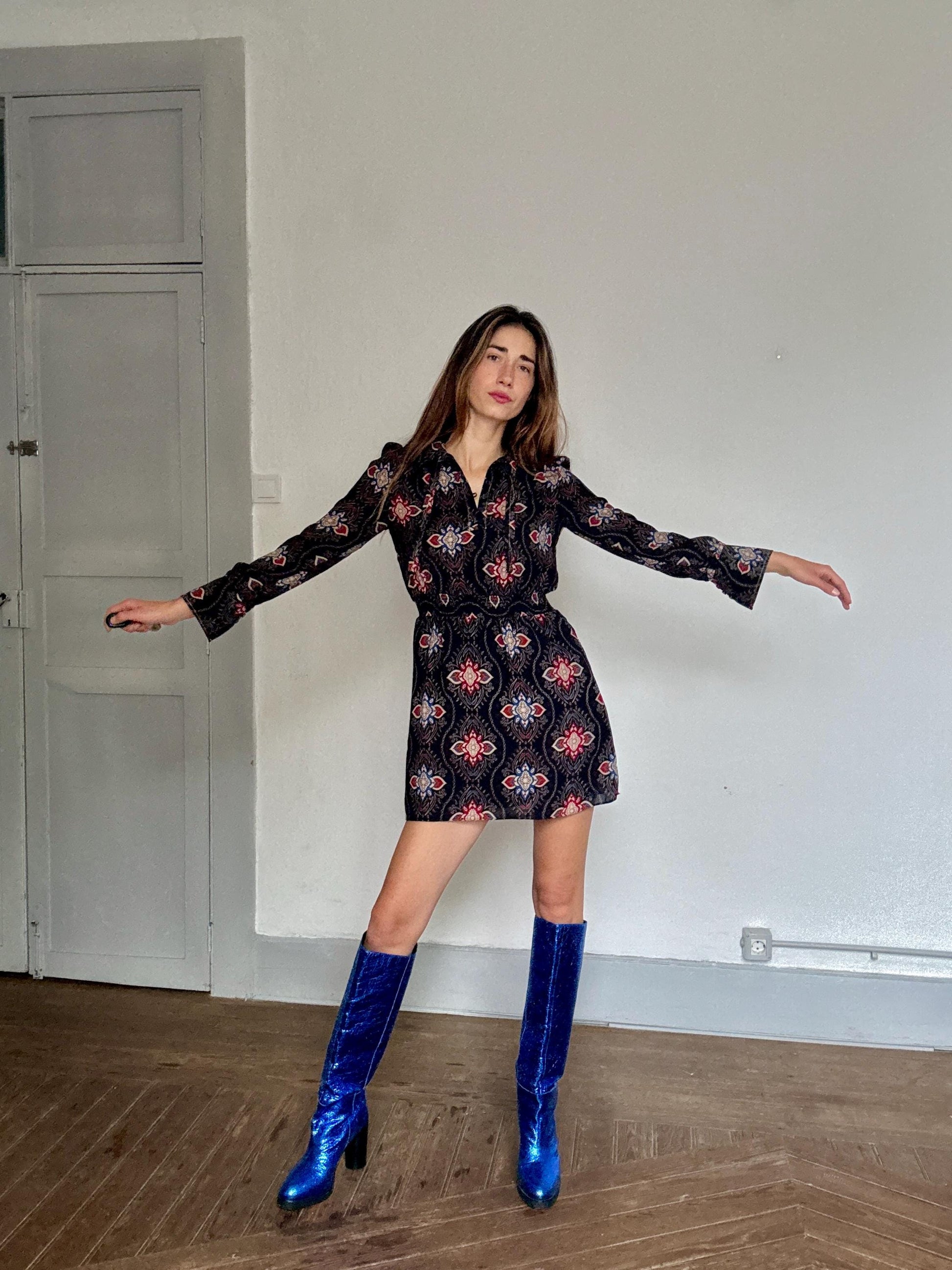 Pepe Jeans Boho Mini Dress – Long Sleeve Festival Dress – Vintage Y2K Indie Style – Size S