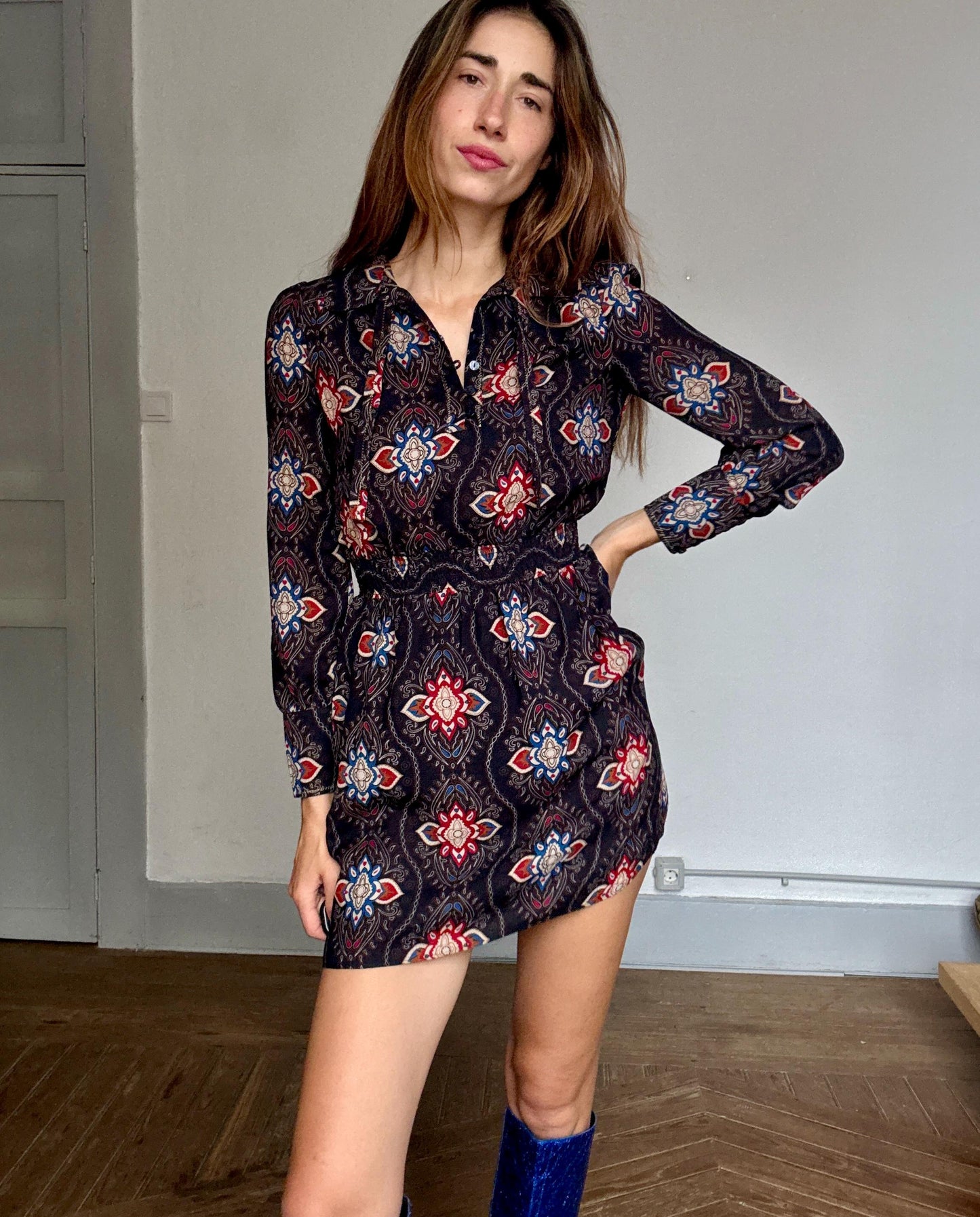 Pepe Jeans Boho Mini Dress – Long Sleeve Festival Dress – Vintage Y2K Indie Style – Size S