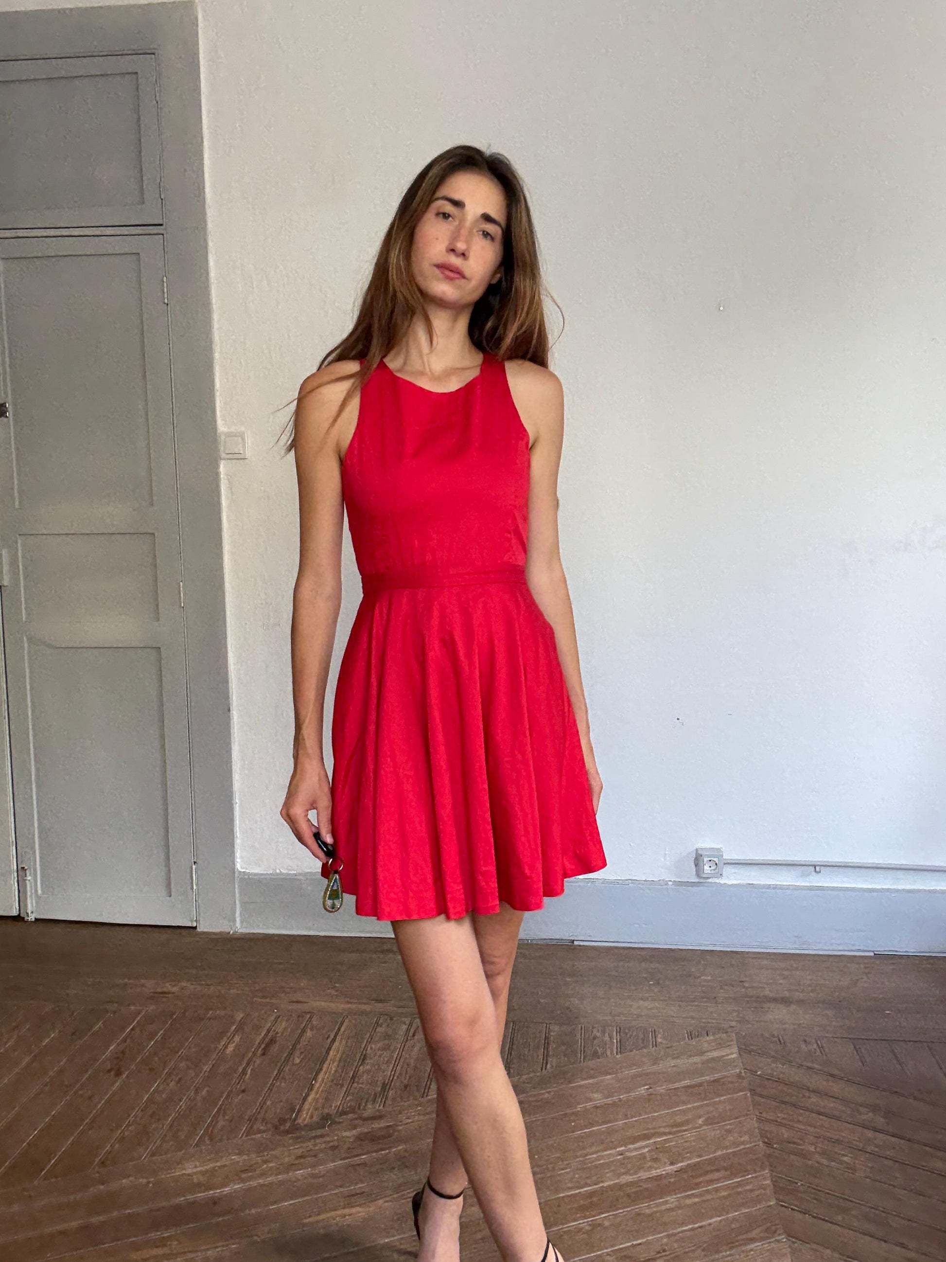 Polo Ralph Lauren red fit & flare dress – US 16, criss-cross back, sleeveless, 100% cotton, bold open-back mini