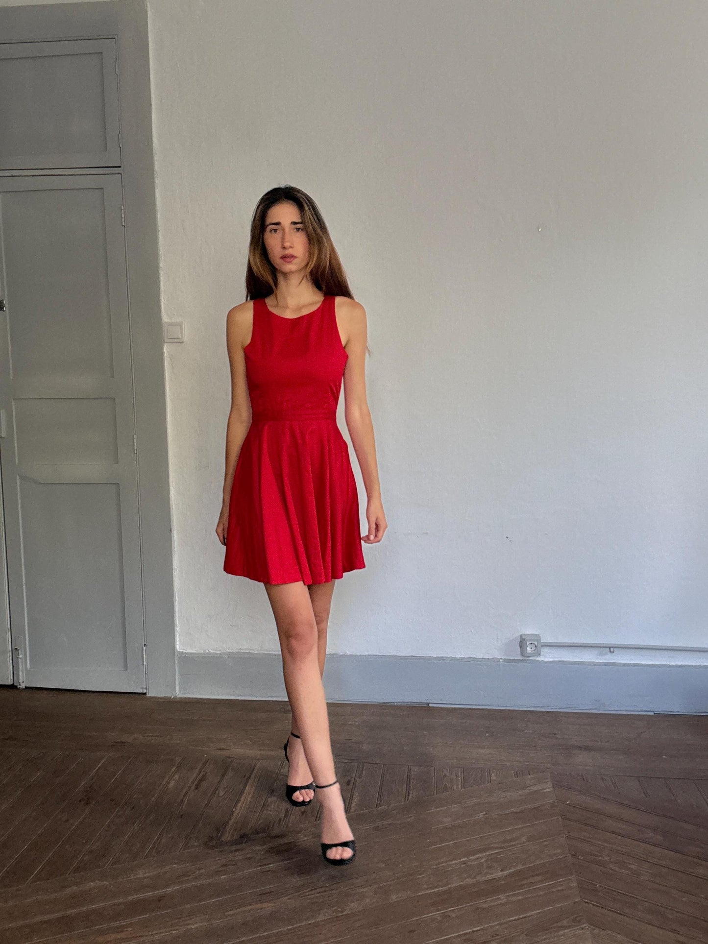 Polo Ralph Lauren red fit & flare dress – US 16, criss-cross back, sleeveless, 100% cotton, bold open-back mini