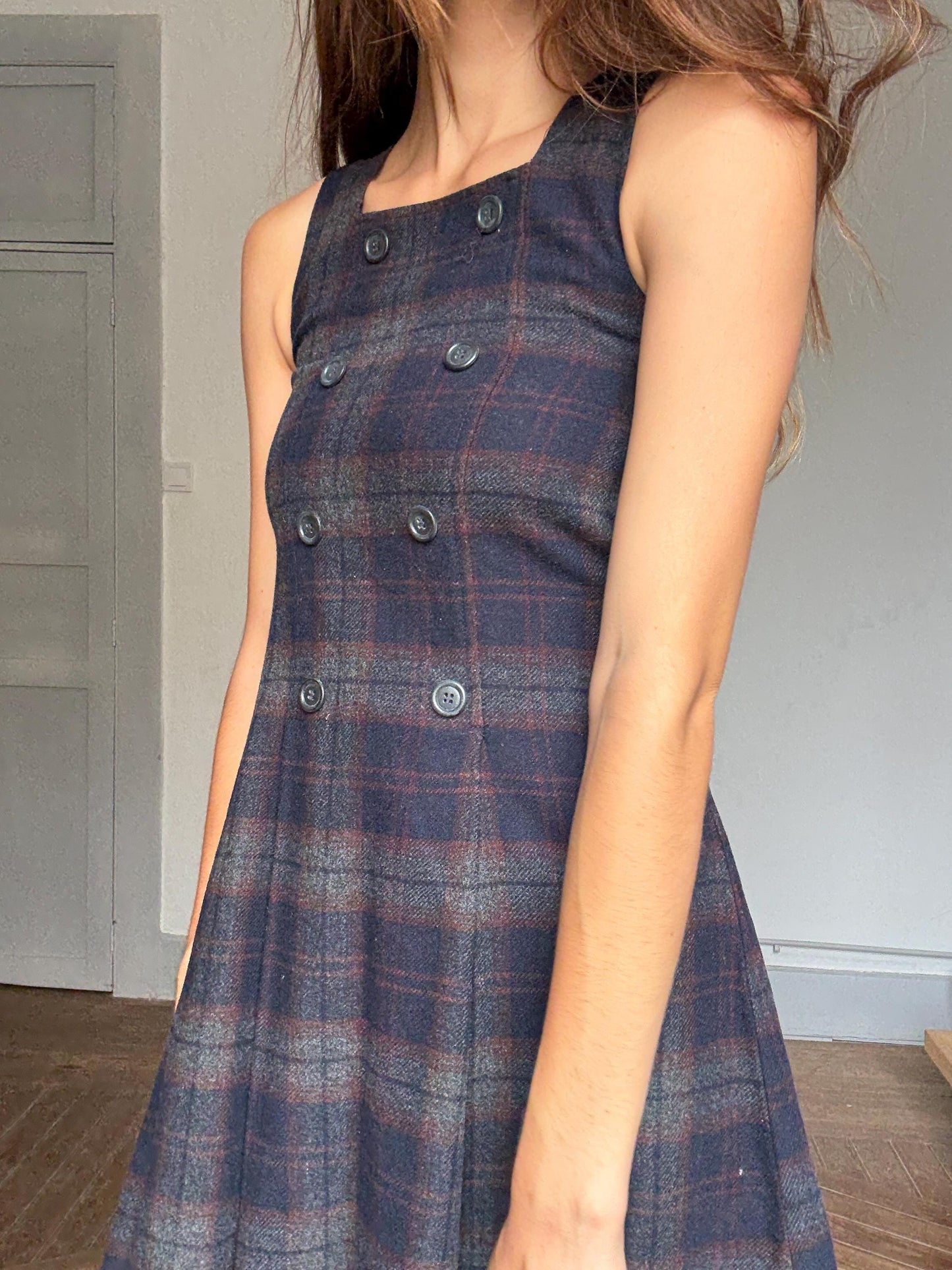 Vintage Wool Plaid Mini Dress – Dark Academia Pinafore Look | Girls Roots by On The Road | Gossip Girl Aesthetic | Petite Fit, Made in Spain