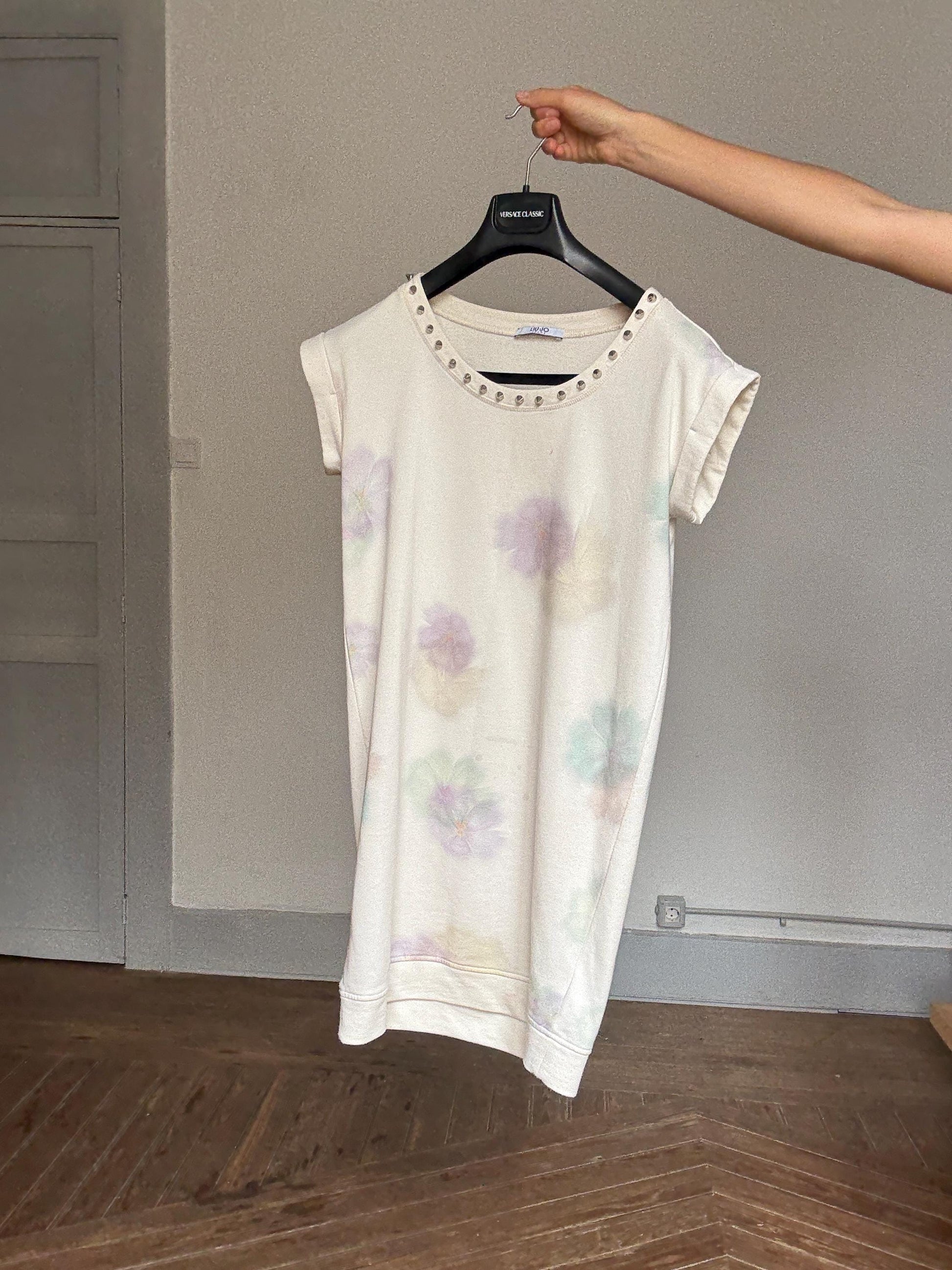 Liu Jo Floral Sweatshirt Dress with Studded Neckline – Casual Chic Y2K Loungewear | Off-Duty Model Look | Soft Girl Tumblr Aesthetic, Size S