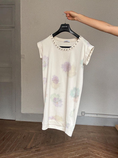 Floral Sweatshirt Dress With Studded Neckline — additional view 8
