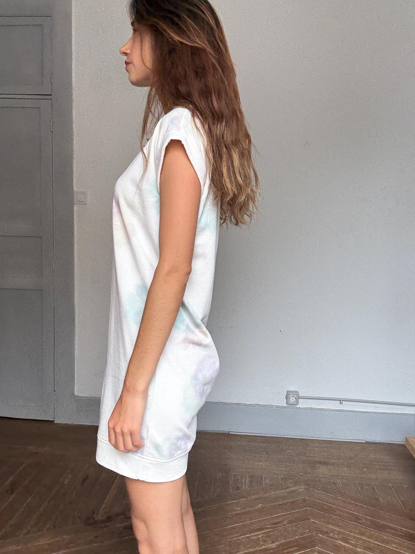 Floral Sweatshirt Dress With Studded Neckline — additional view 6