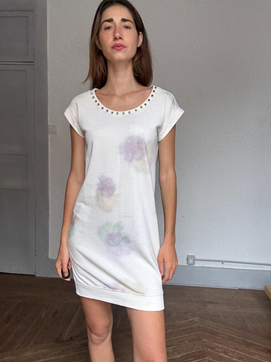 Liu Jo Floral Sweatshirt Dress with Studded Neckline – Casual Chic Y2K Loungewear | Off-Duty Model Look | Soft Girl Tumblr Aesthetic, Size S