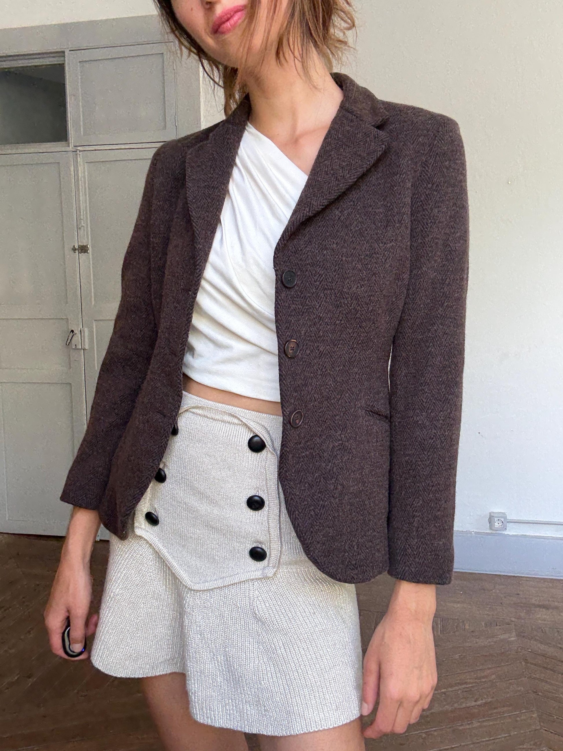 Lloyd’s Italian Wool Blazer – Preppy Academia Brown Tweed Jacket | Smart Casual Office Look | Mario Bellucci Fabric | Size S