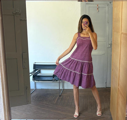 Vintage purple woman dress, Handmade floral midi dress