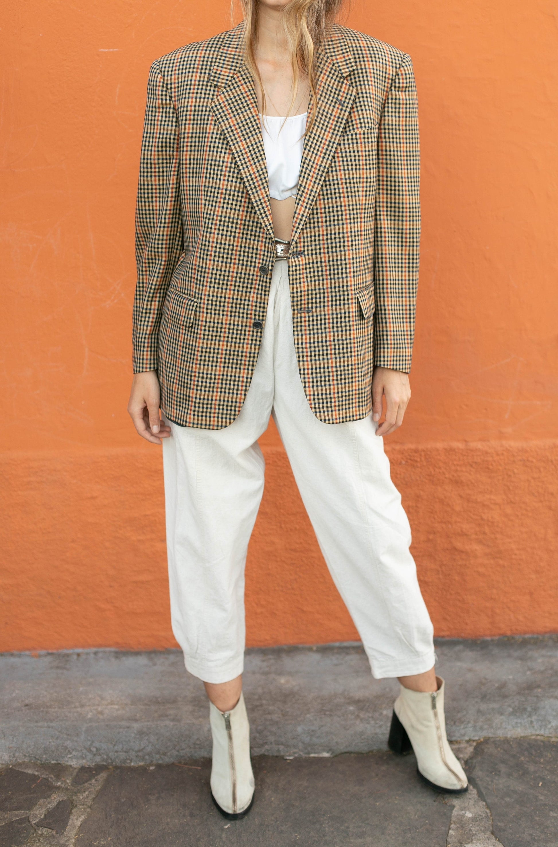 Vintage Tartan Blazer for Light Academia — back view