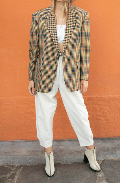 Vintage Tartan Blazer for Light Academia — back view