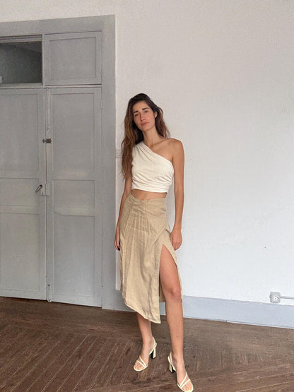 Linen Blend Wrap Skirt By Massimo Dutti