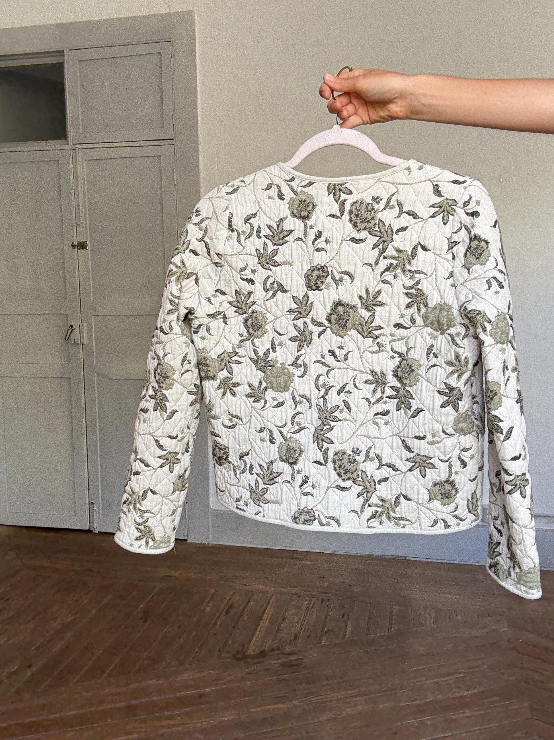Floral Quilted Jacket – Ese o Ese Spanish Embroidered Cotton Coat | Cottagecore Lightweight Blazer | Soft Botanical Print Jacket S