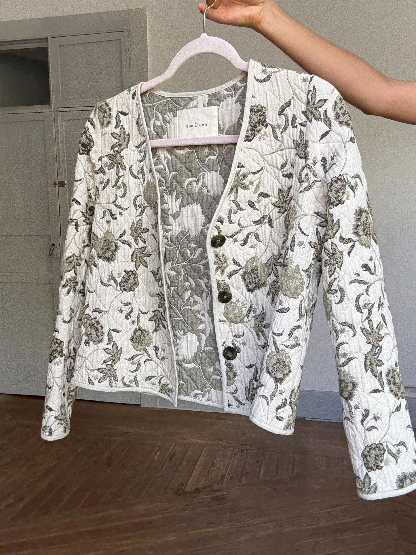 Floral Quilted Jacket – Ese o Ese Spanish Embroidered Cotton Coat | Cottagecore Lightweight Blazer | Soft Botanical Print Jacket S