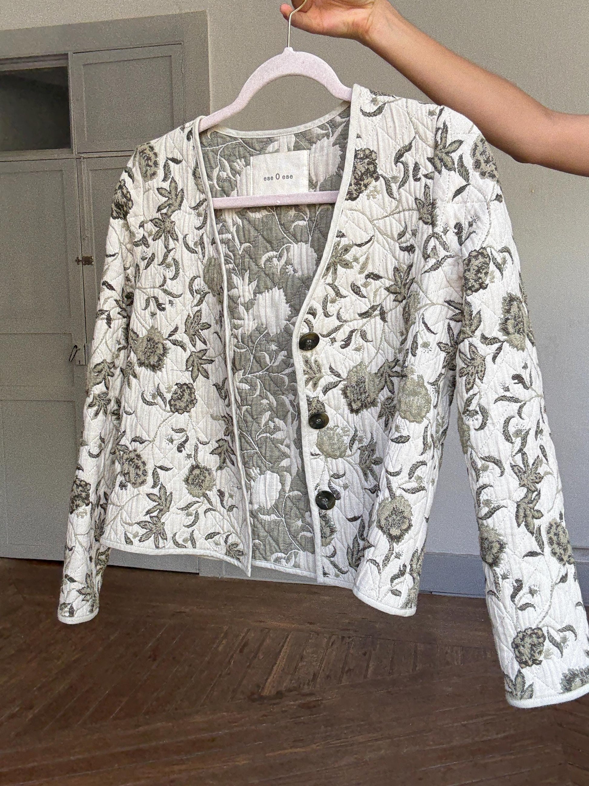 Floral Quilted Jacket – Ese o Ese Spanish Embroidered Cotton Coat | Cottagecore Lightweight Blazer | Soft Botanical Print Jacket S