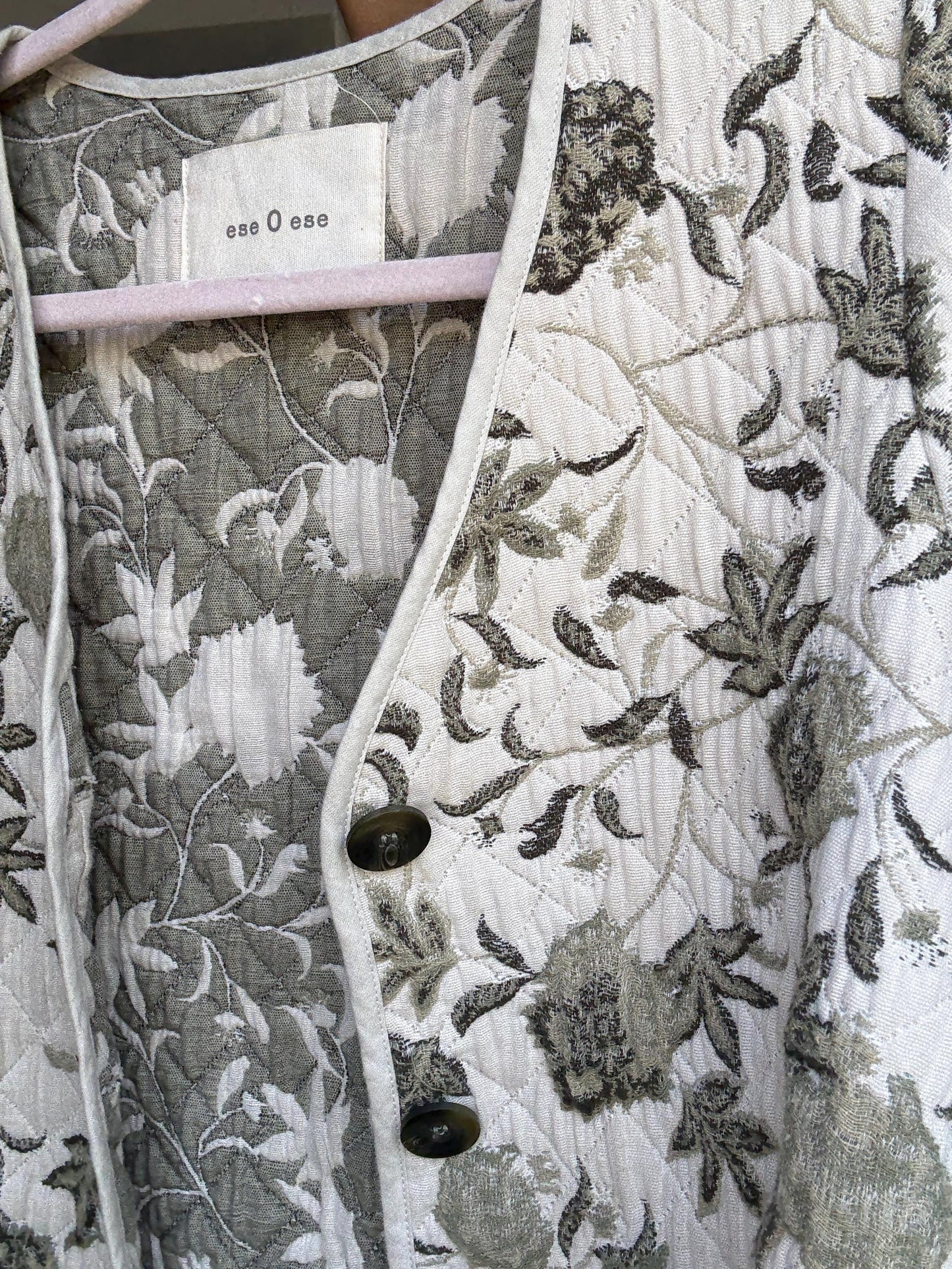 Floral Quilted Jacket – Ese o Ese Spanish Embroidered Cotton Coat | Cottagecore Lightweight Blazer | Soft Botanical Print Jacket S