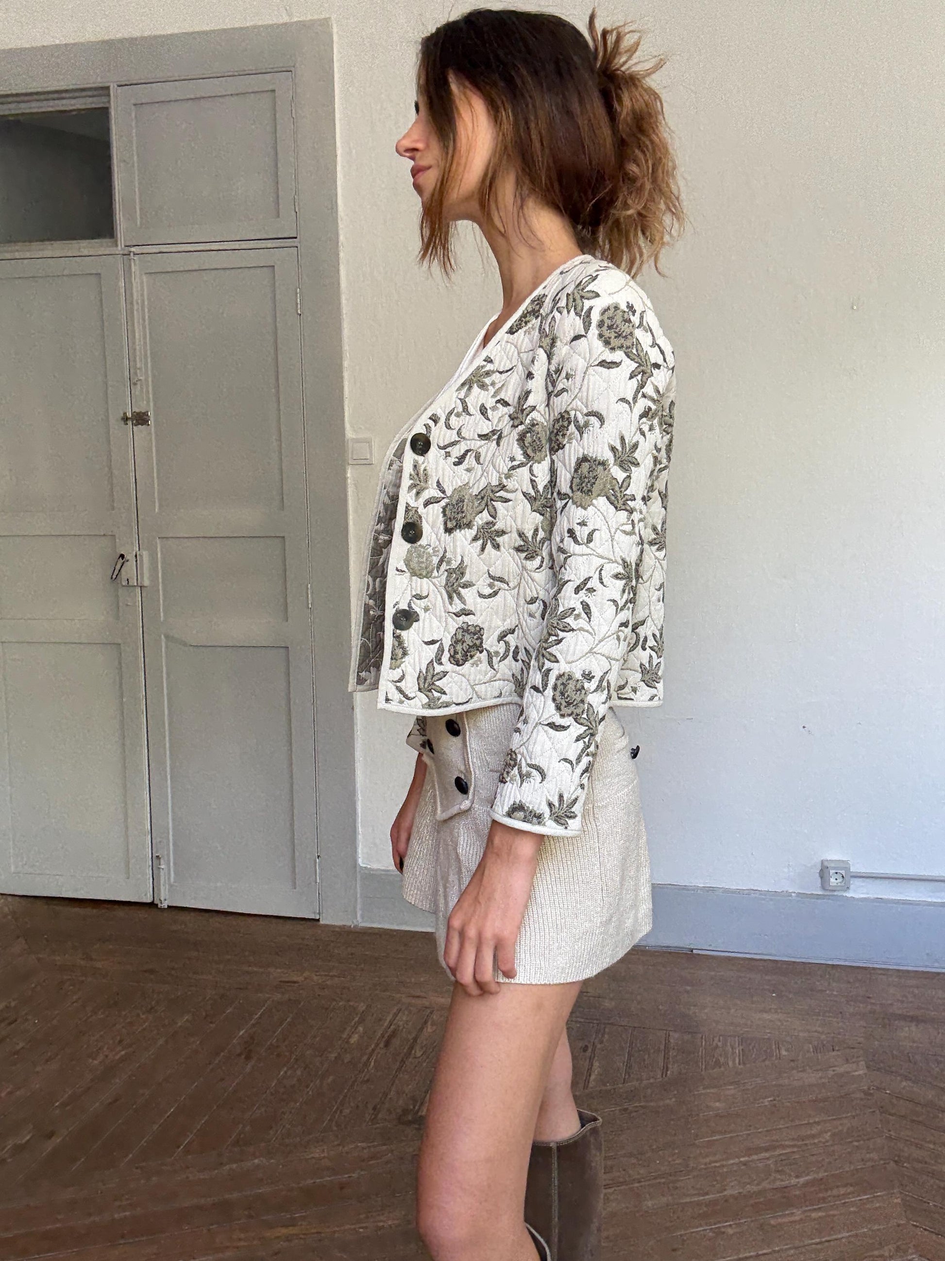 Floral Quilted Jacket – Ese o Ese Spanish Embroidered Cotton Coat | Cottagecore Lightweight Blazer | Soft Botanical Print Jacket S