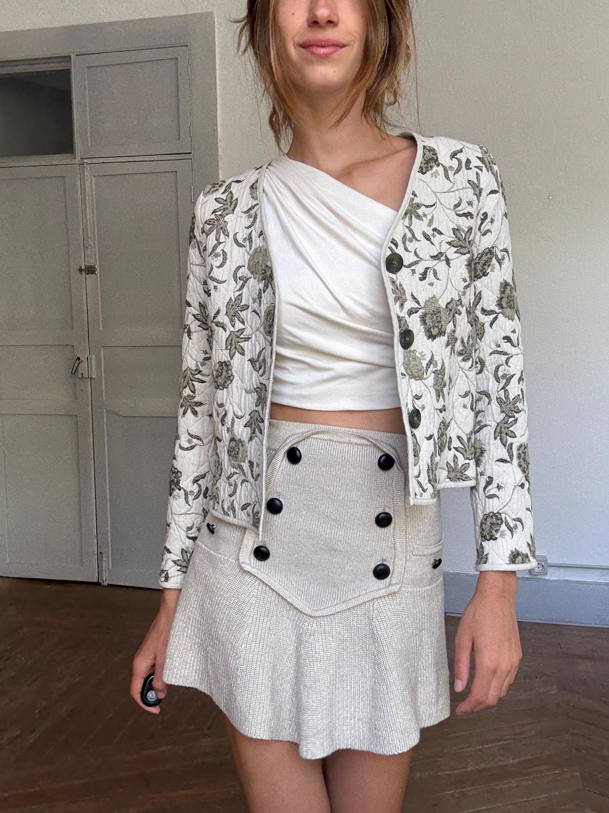 Floral Quilted Jacket – Ese o Ese Spanish Embroidered Cotton Coat | Cottagecore Lightweight Blazer | Soft Botanical Print Jacket S