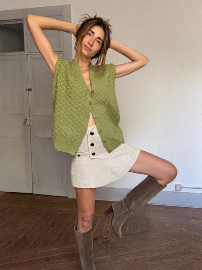 Chunky Knit Green Vest — fabric close-up