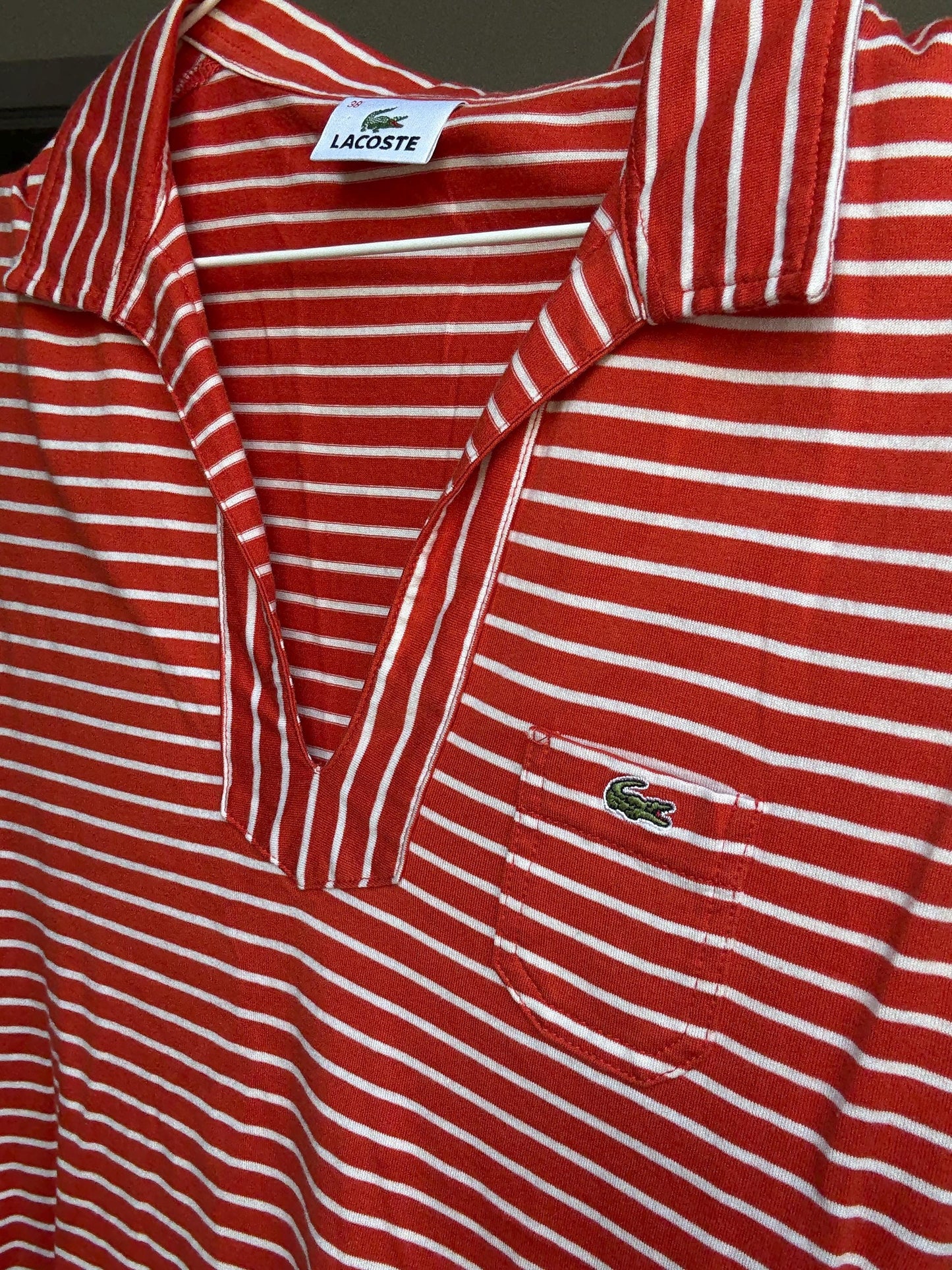 Vintage Lacoste Red Striped Sleeveless Polo Top – Tag Size 30 (Fits XS-S)