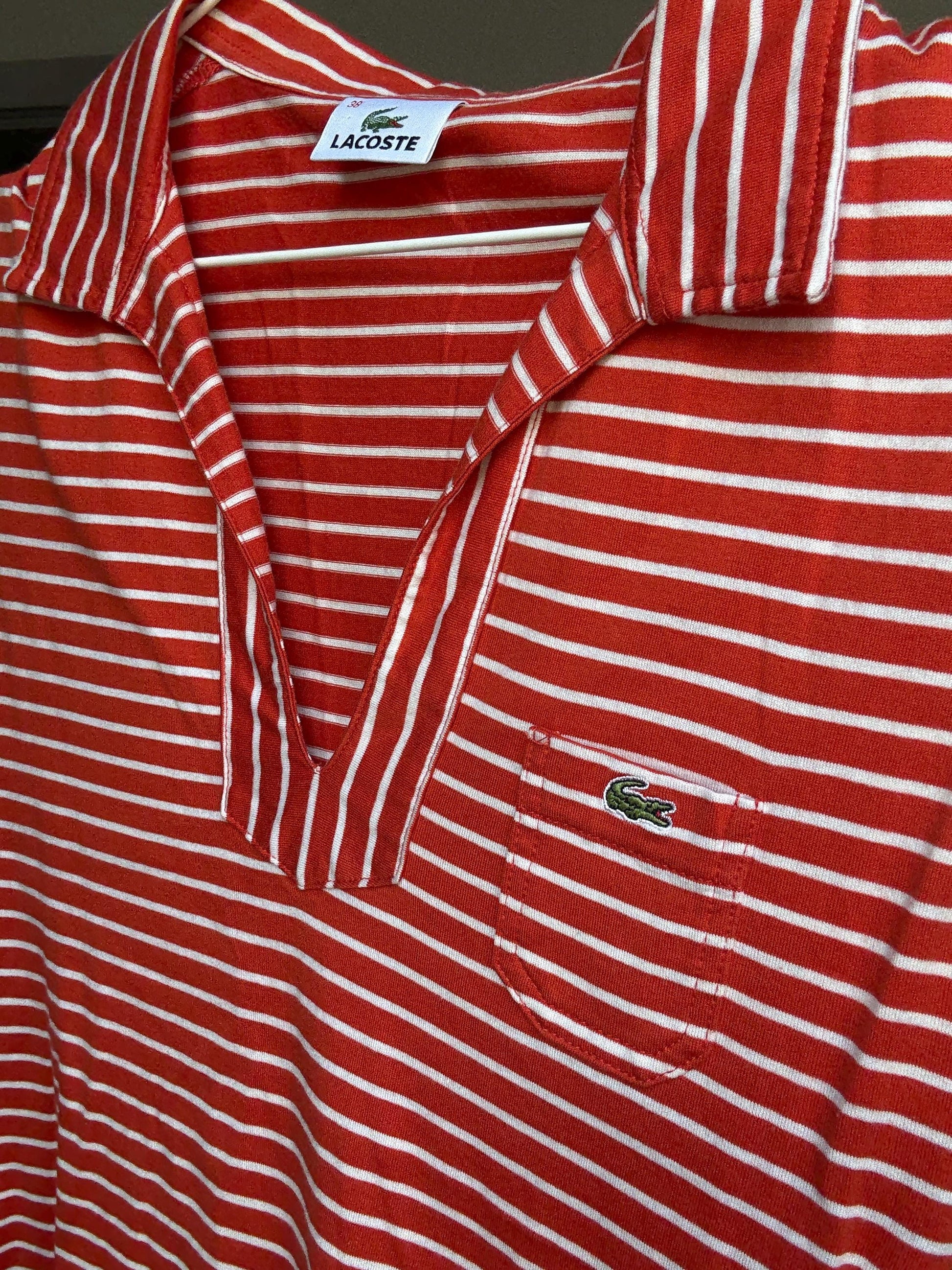 Vintage Lacoste Red Striped Sleeveless Polo Top – Tag Size 30 (Fits XS-S)