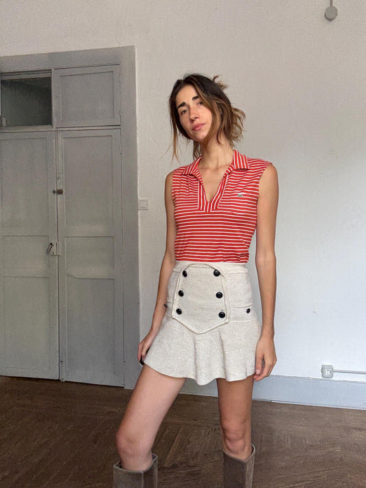 Vintage Lacoste Red Striped Sleeveless Polo Top – Tag Size 30 (Fits XS-S)