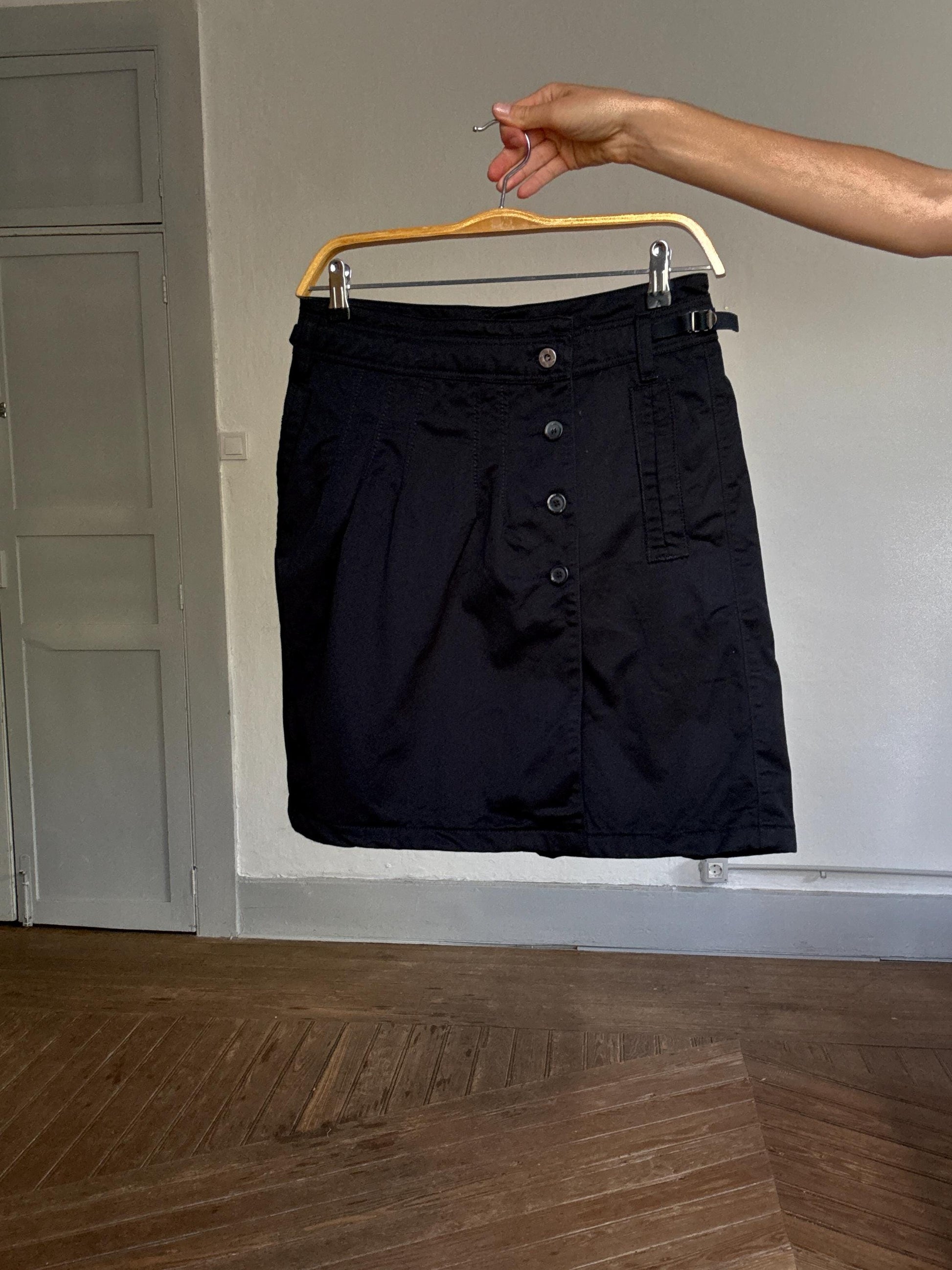 Mario Grifoni black A-line skirt – IT 40, 100% cotton, utility pockets, high waist, modern structured fit