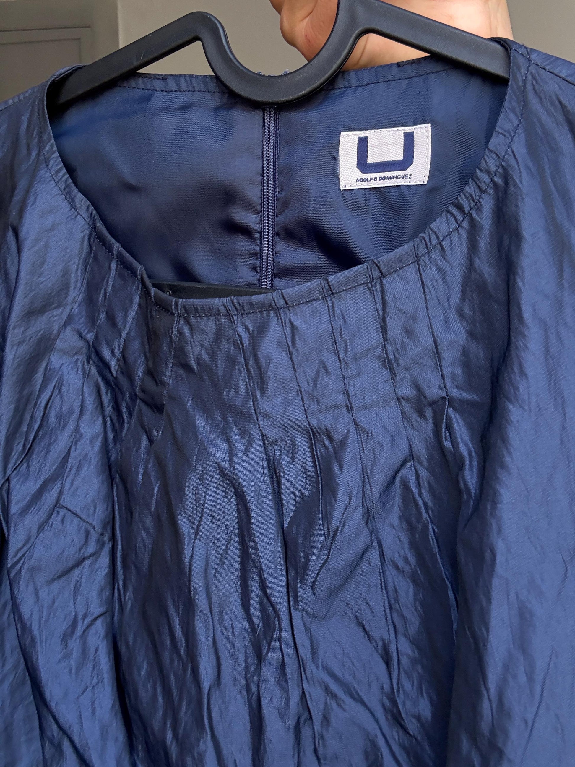 Adolfo Domínguez Vintage Blue Shimmer Dress – Metallic Look, Minimalist Aesthetic, Size S-M