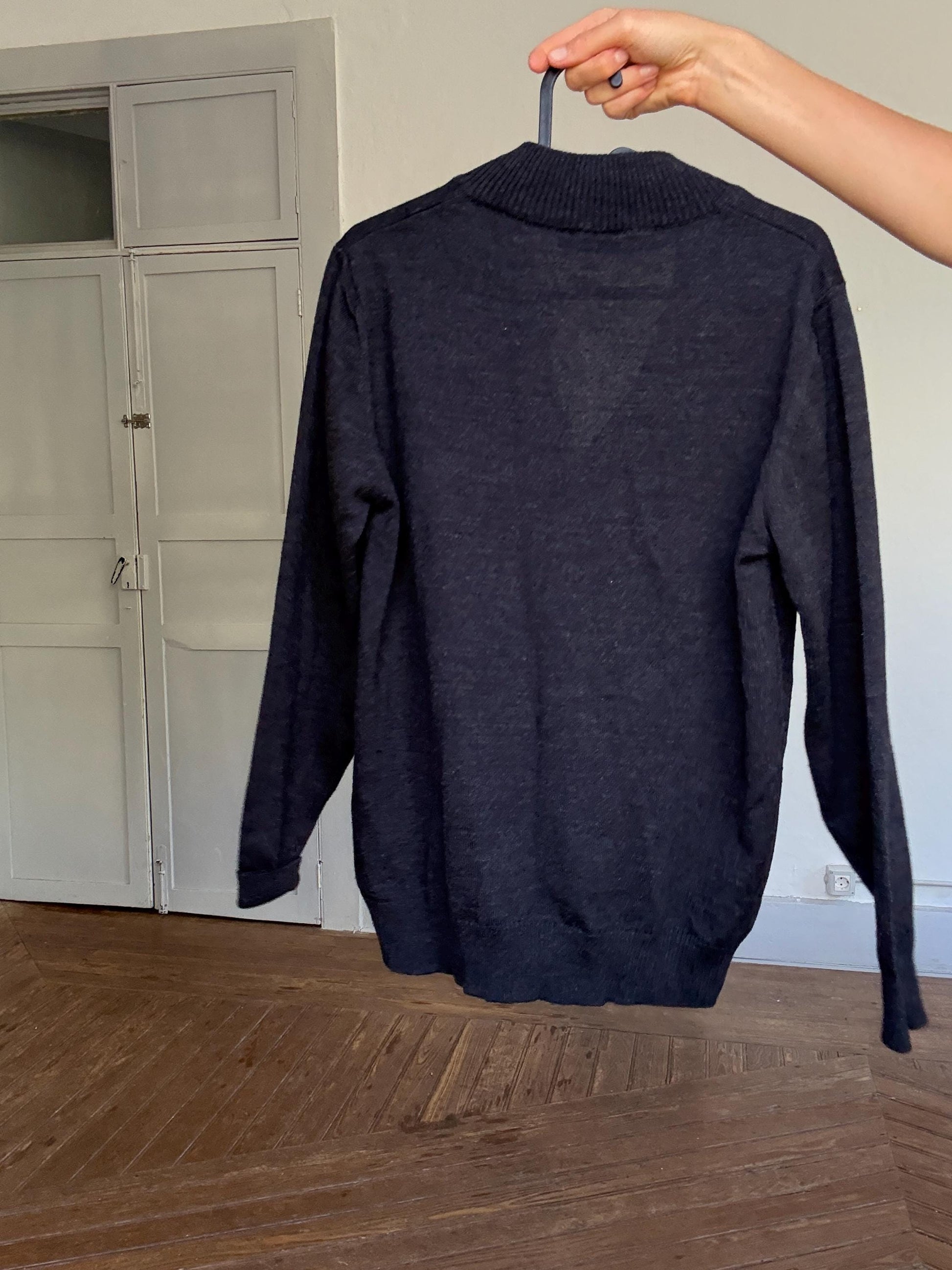 Vintage dark grey merino wool zip cardigan by Mako Jeans | Soft wool blend sweater jacket | Size M, unisex fit, Y2K cozy essential